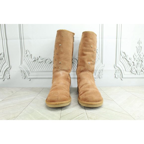 UGG Women’s Suede Faux Fur Studded Side Zipper Winter Boots Size 6 - Picture 4 of 9